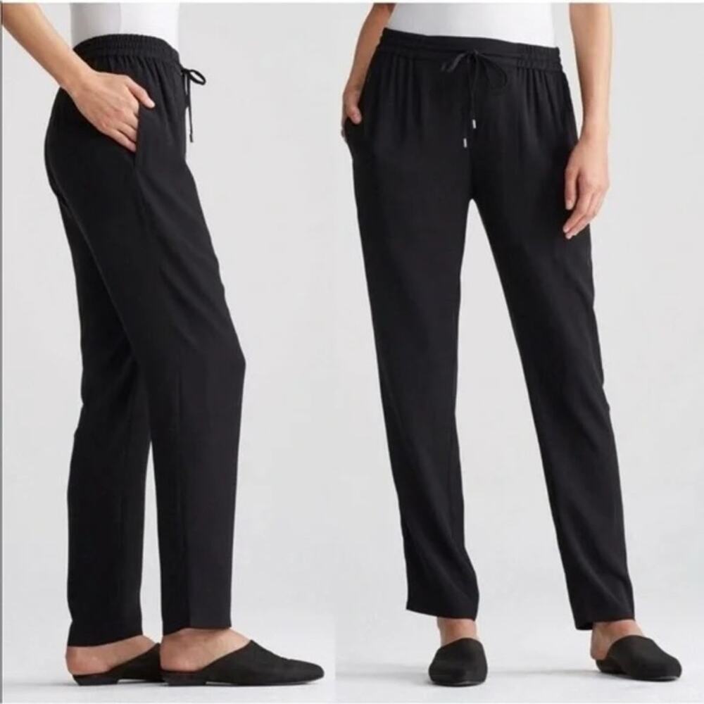 Eileen Fisher 100% Silk Pull-On Pants in Black Size Small